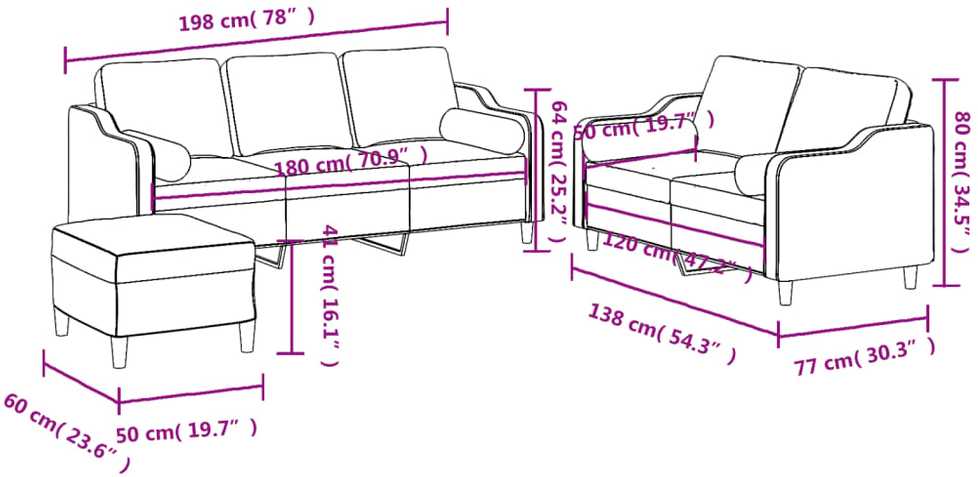 Sofa Sofos komplektas su pagalvėmis, 3 dalių, geltonas, audinys