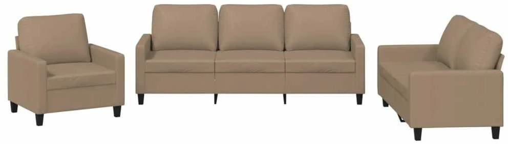 Sofa Sofos komplektas su pagalvėmis, 3 dalių, kapučino, dirbtinė oda