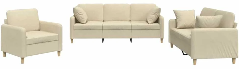 Sofa Sofos komplektas su pagalvėmis, 3 dalių, kreminis, audinys