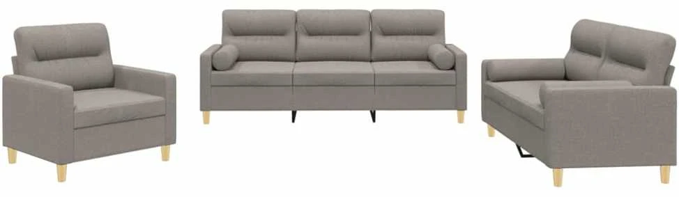 Sofa Sofos komplektas su pagalvėmis, 3 dalių, taupe, audinys