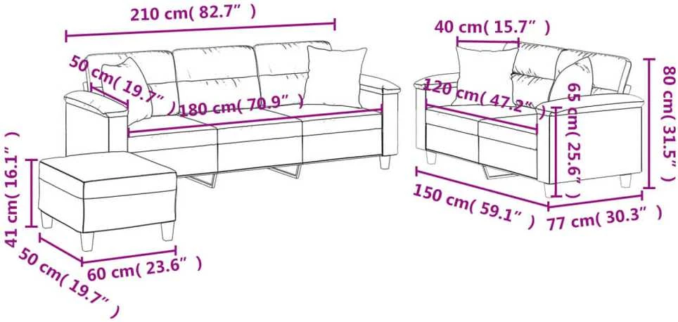 Sofa Sofos komplektas su pagalvėmis, 3 dalių, pilkas, audinys