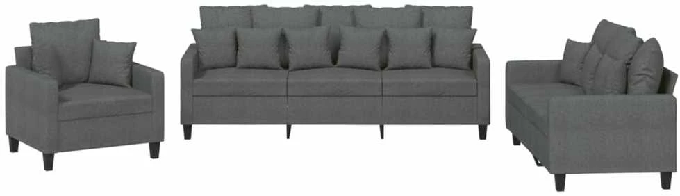 Sofa Sofos komplektas su pagalvėmis, 3 dalių, pilkas, audinys