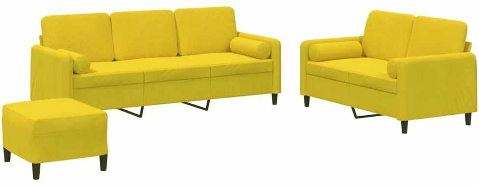 Sofa Sofos komplektas su pagalvėmis, 3 dalių, geltonas, aksomas