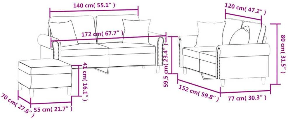 Sofa Sofos komplektas su pagalvėmis, 3 dalių, žalias, aksomas