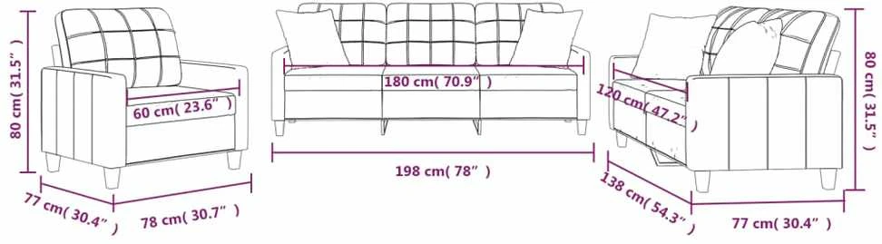 Sofa Sofos komplektas su pagalvėmis, 3 dalių, pilkas, dirbtinė oda