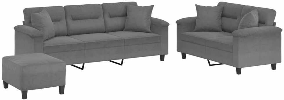 Sofa Sofos komplektas su pagalvėmis, 3 dalių, pilkas, audinys