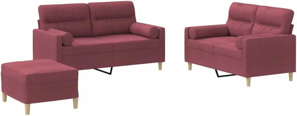 Sofa Sofos komplektas su pagalvėmis, 3 dalių, vyno, audinys