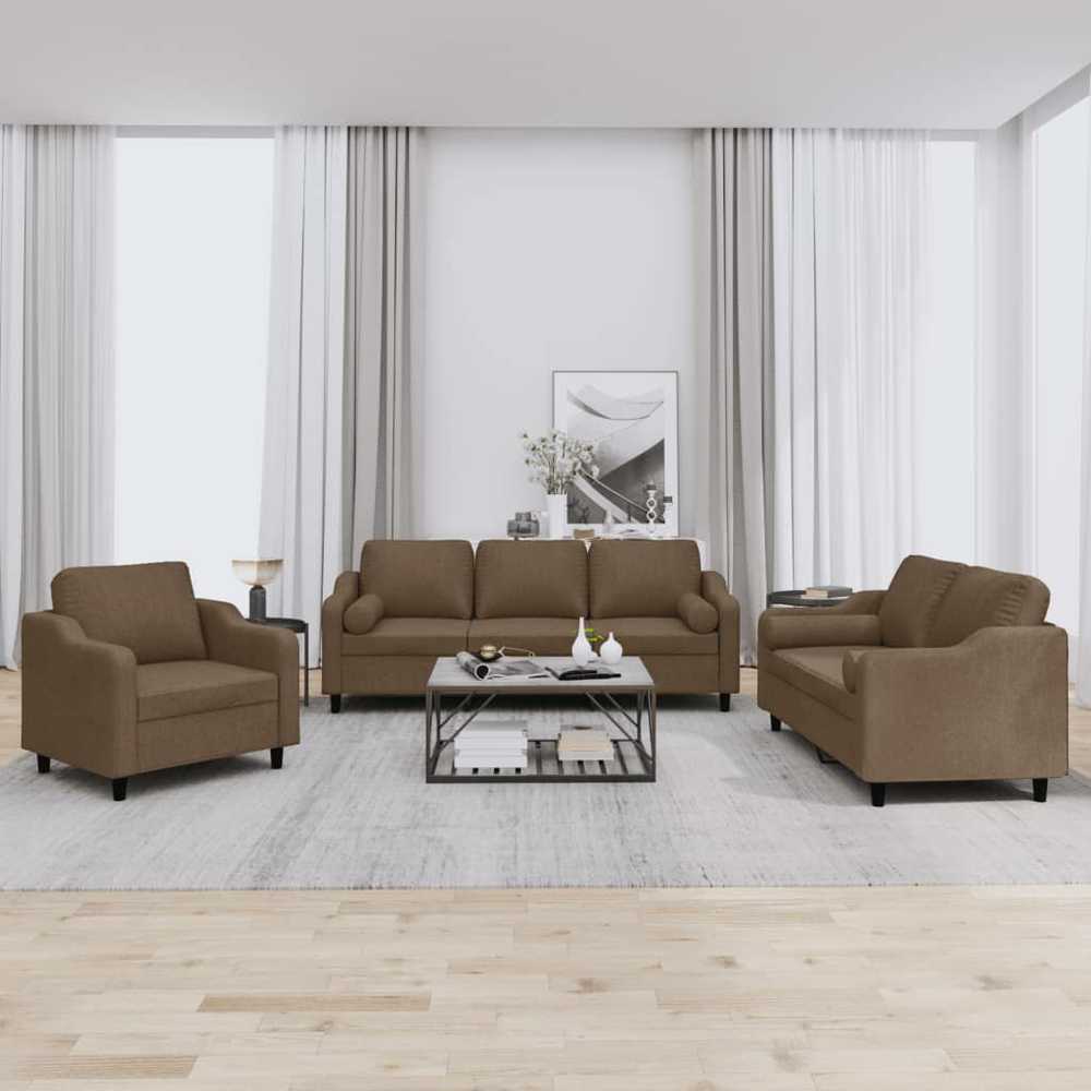 Sofa Sofos komplektas su pagalvėmis, 3 dalių, rudas, audinys