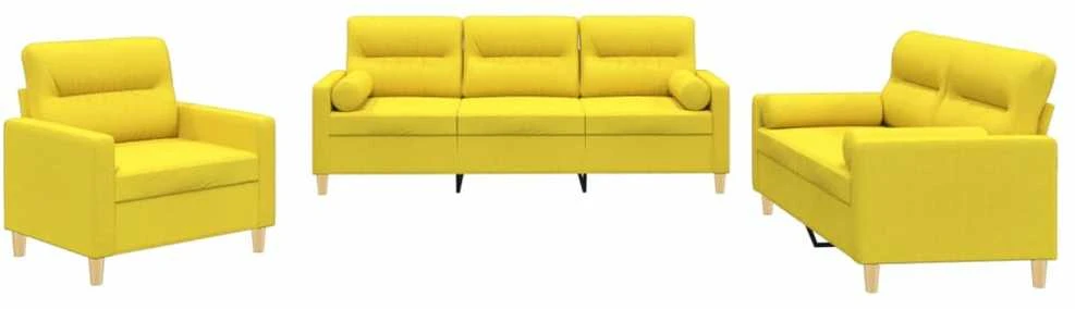 Sofa Sofos komplektas su pagalvėmis, 3 dalių, geltonas, audinys