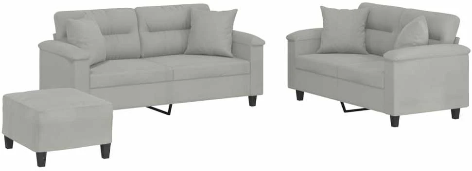 Sofa Sofos komplektas su pagalvėmis, 3 dalių, pilkas, audinys