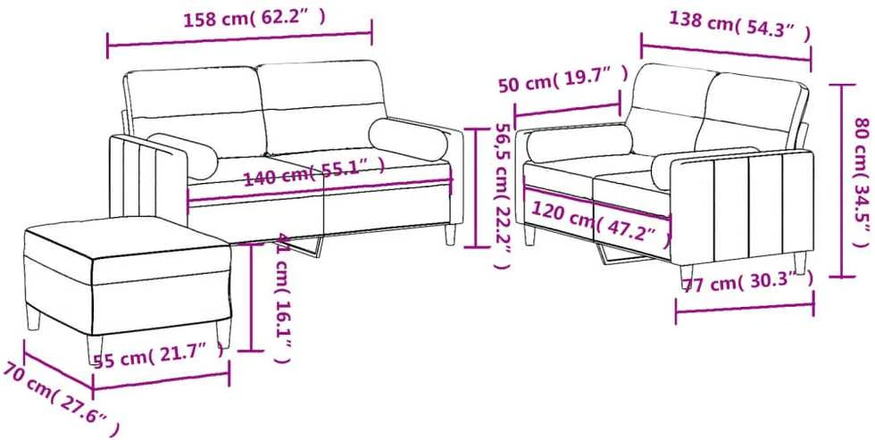 Sofa Sofos komplektas su pagalvėmis, 3 dalių, vyno, audinys