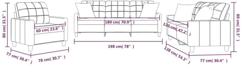 Sofa Sofos komplektas su pagalvėmis, 3 dalių, kreminis, dirbtinė oda