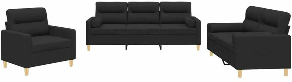 Sofa Sofos komplektas su pagalvėmis, 3 dalių, juodas, audinys