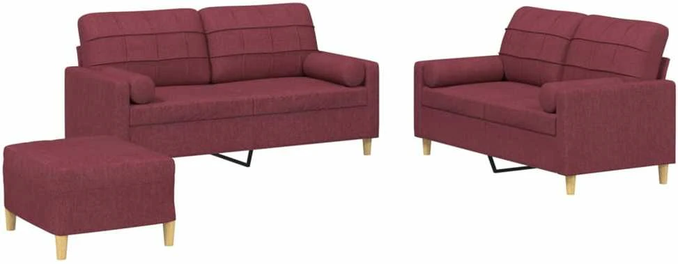 Sofa Sofos komplektas su pagalvėmis, 3 dalių, vyno, audinys