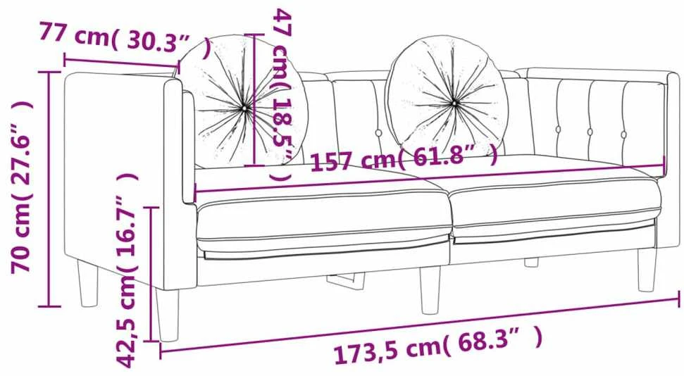 Sofa Sofos komplektas su pagalvėmis, 3 dalių, rudas, aksomas