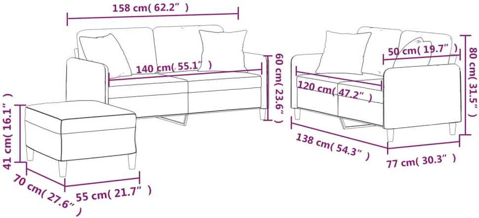 Sofa Sofos komplektas su pagalvėmis, 3 dalių, juodas, audinys