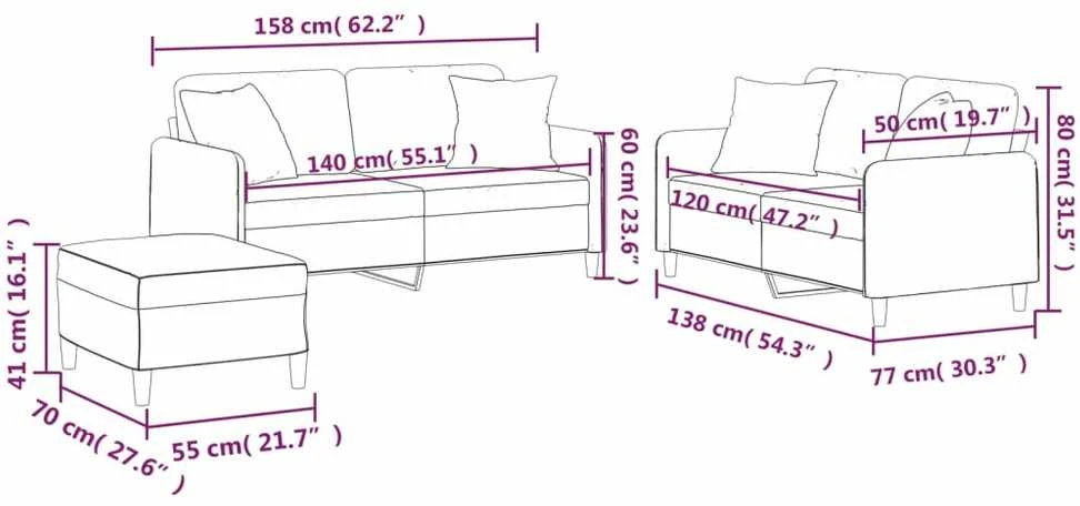 Sofa Sofos komplektas su pagalvėmis, 3 dalių, pilkas, audinys