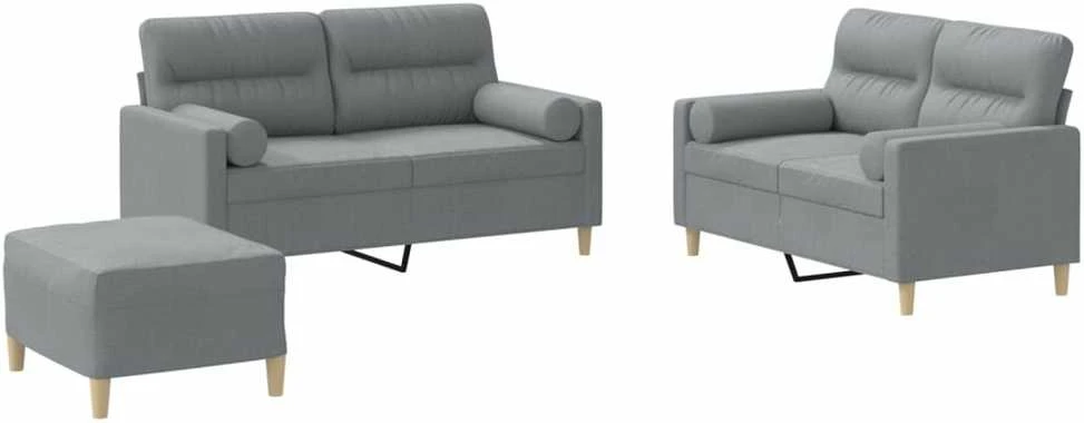 Sofa Sofos komplektas su pagalvėmis, 3 dalių, pilkas, audinys