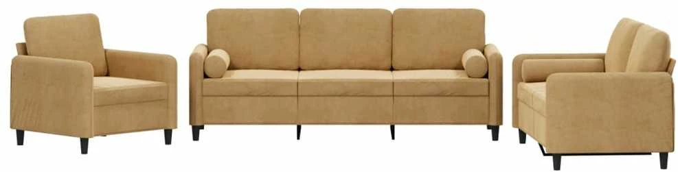 Sofa Sofos komplektas su pagalvėmis, 3 dalių, rudas, aksomas