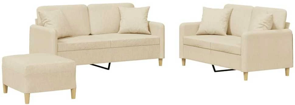Sofa Sofos komplektas su pagalvėmis, 3 dalių, kreminis, audinys