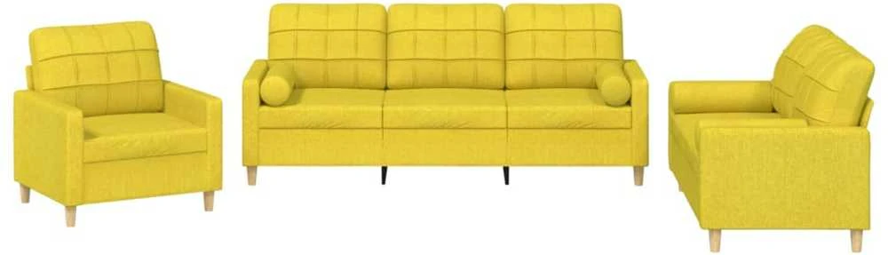 Sofa Sofos komplektas su pagalvėmis, 3 dalių, geltonas, audinys