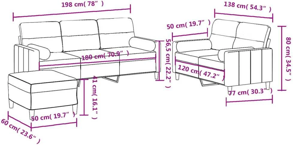 Sofa Sofos komplektas su pagalvėmis, 3 dalių, vyno, audinys