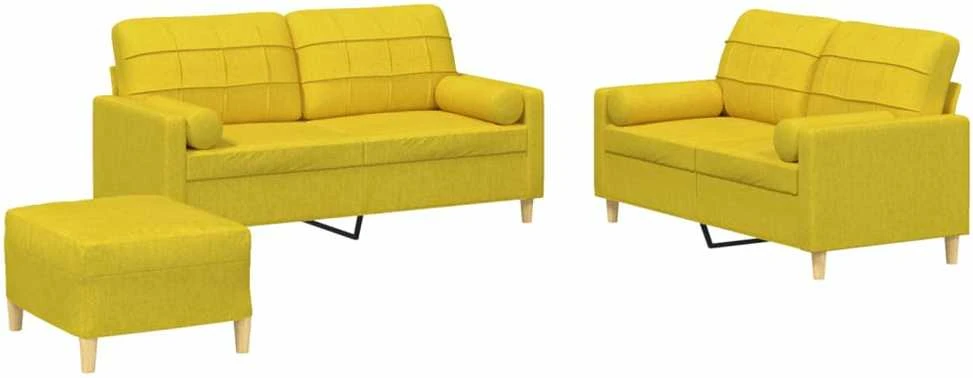 Sofa Sofos komplektas su pagalvėmis, 3 dalių, geltonas, audinys
