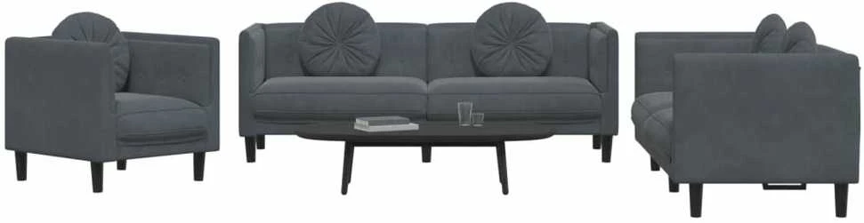 Sofa Sofos komplektas su pagalvėmis, 3 dalių, pilkas, aksomas