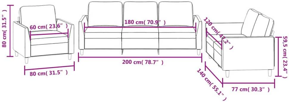 Sofa Sofos komplektas su pagalvėmis, 3 dalių, kapučino, dirbtinė oda