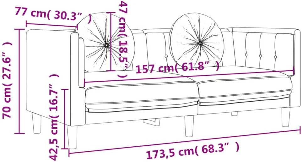 Sofa Sofos komplektas su pagalvėmis, 3 dalių, pilkas, aksomas