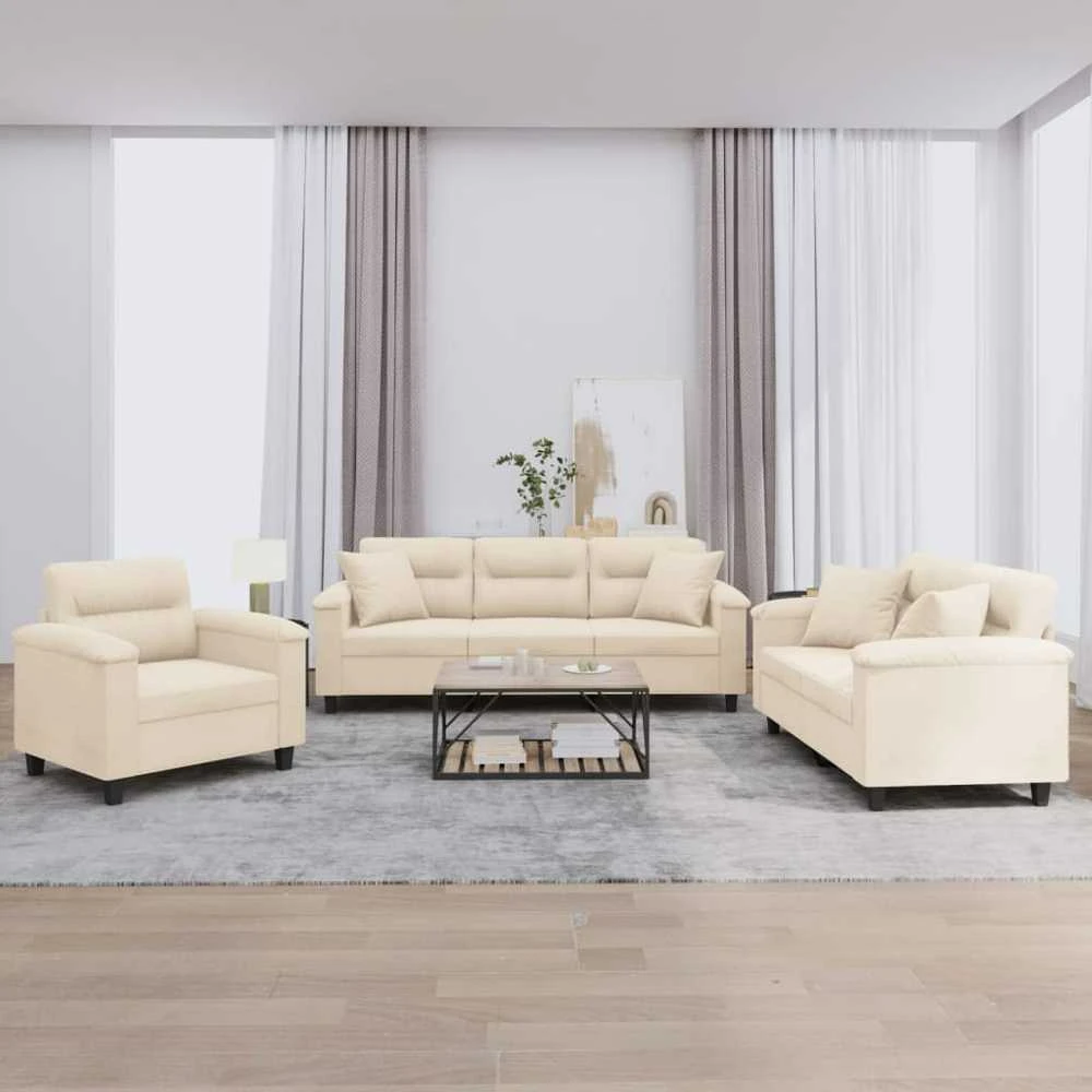 Sofa Sofos komplektas su pagalvėmis, 3 dalių, smėlio, audinys