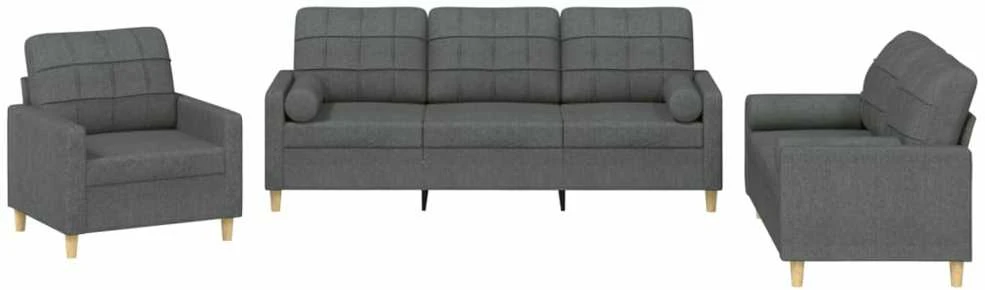 Sofa Sofos komplektas su pagalvėmis, 3 dalių, pilkas, audinys