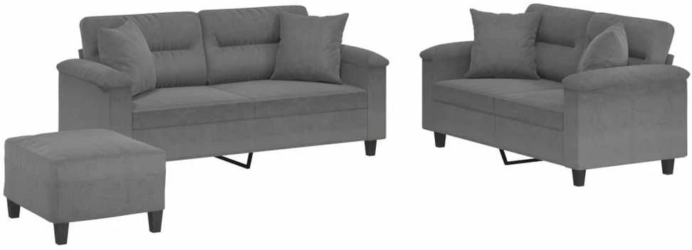 Sofa Sofos komplektas su pagalvėmis, 3 dalių, pilkas, audinys
