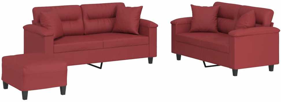Sofa Sofos komplektas su pagalvėmis, 3 dalių, vyno, dirbtinė oda