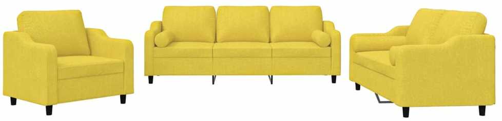 Sofa Sofos komplektas su pagalvėmis, 3 dalių, geltonas, audinys