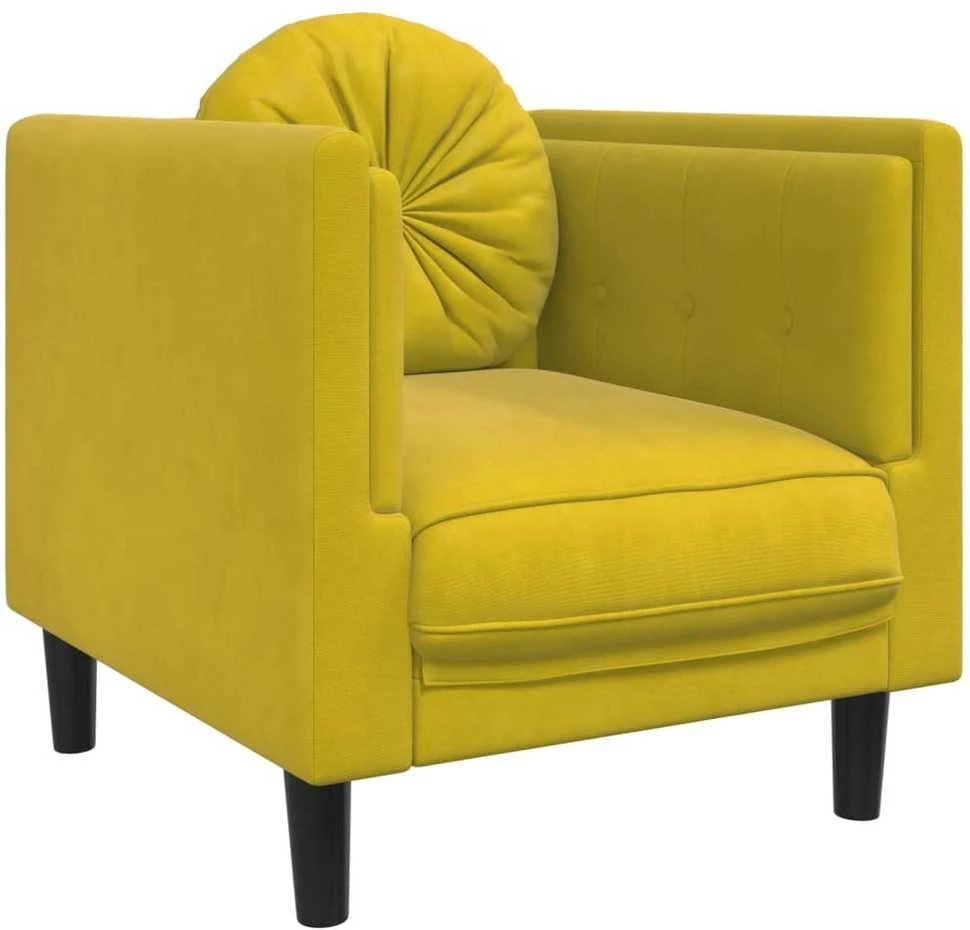 Sofa Sofos komplektas su pagalvėmis, 3 dalių, geltonas, aksomas