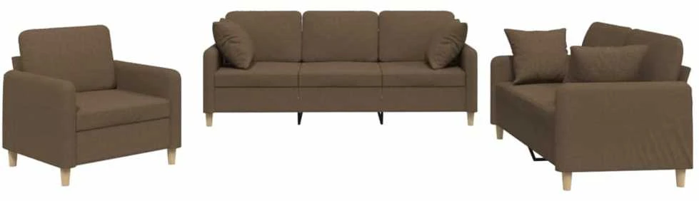 Sofa Sofos komplektas su pagalvėmis, 3 dalių, rudas, audinys