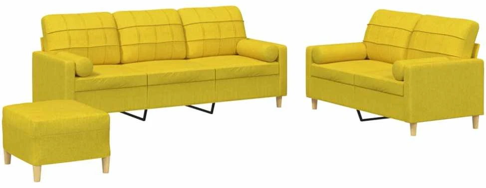 Sofa Sofos komplektas su pagalvėmis, 3 dalių, geltonas, audinys