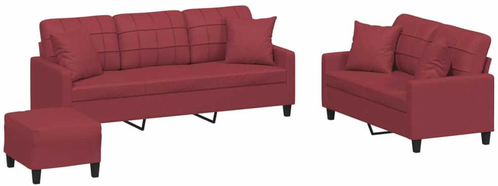 Sofa Sofos komplektas su pagalvėmis, 3 dalių, vyno, dirbtinė oda