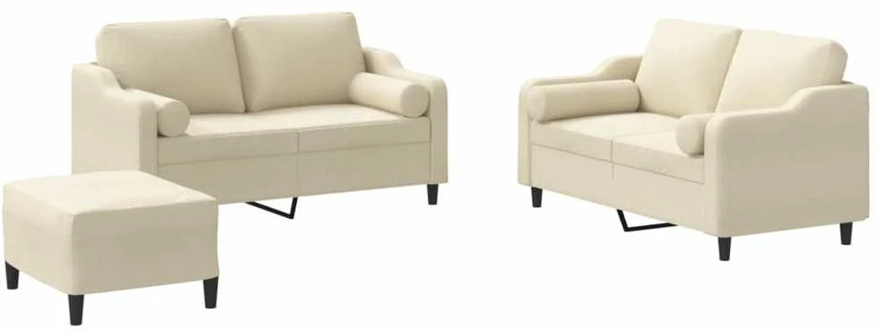 Sofa Sofos komplektas su pagalvėmis, 3 dalių, kreminis, audinys