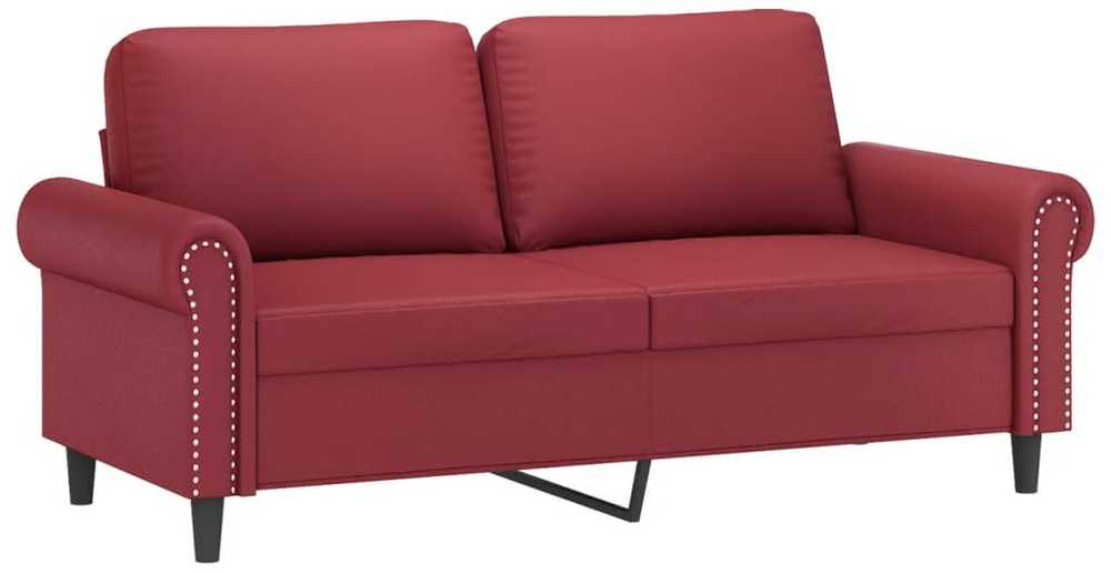 Sofa Sofos komplektas su pagalvėmis, 3 dalių, vyno, dirbtinė oda