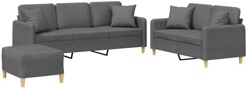 Sofa Sofos komplektas su pagalvėmis, 3 dalių, pilkas, audinys