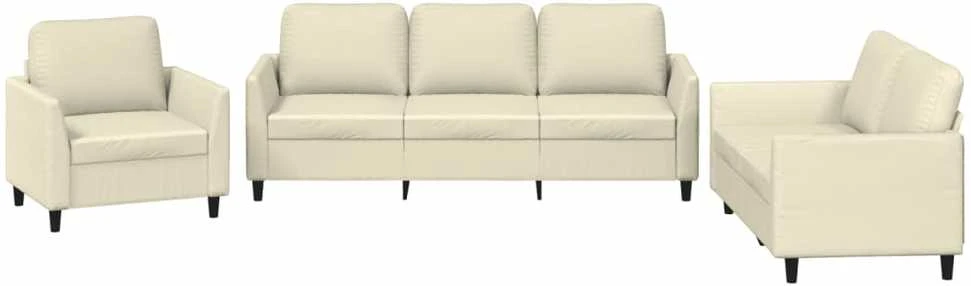Sofa Sofos komplektas su pagalvėmis, 3 dalių, kreminis, dirbtinė oda