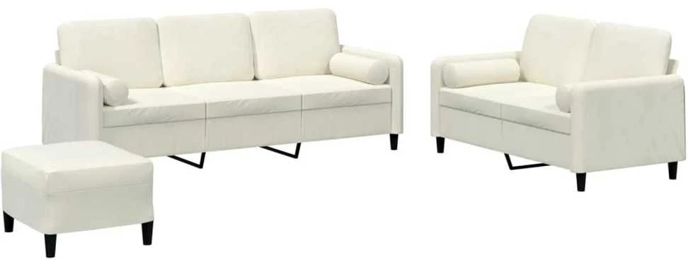 Sofa Sofos komplektas su pagalvėmis, 3 dalių, kreminis, aksomas