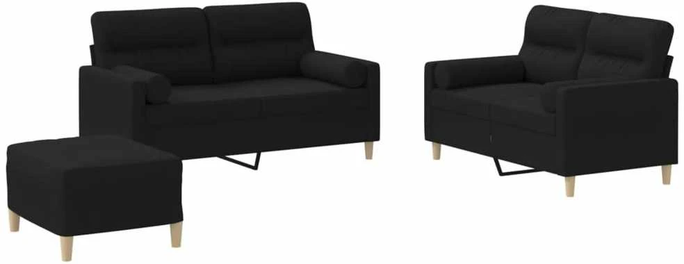 Sofa Sofos komplektas su pagalvėmis, 3 dalių, juodas, audinys