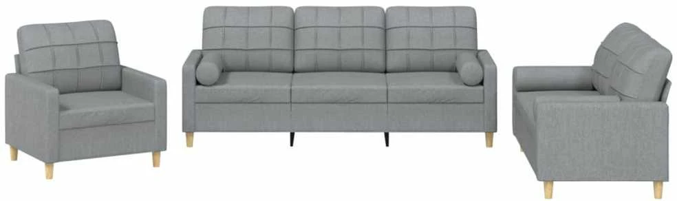 Sofa Sofos komplektas su pagalvėmis, 3 dalių, pilkas, audinys