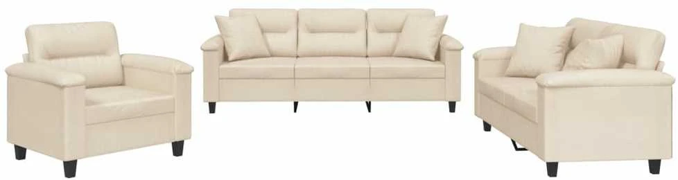 Sofa Sofos komplektas su pagalvėmis, 3 dalių, smėlio, audinys