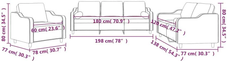 Sofa Sofos komplektas su pagalvėmis, 3 dalių, pilkas, audinys