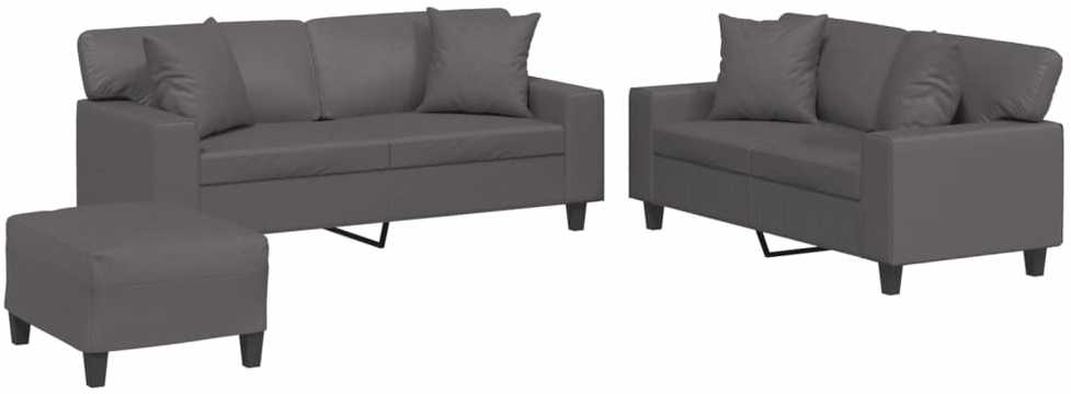 Sofa Sofos komplektas su pagalvėmis, 3 dalių, pilkas, dirbtinė oda