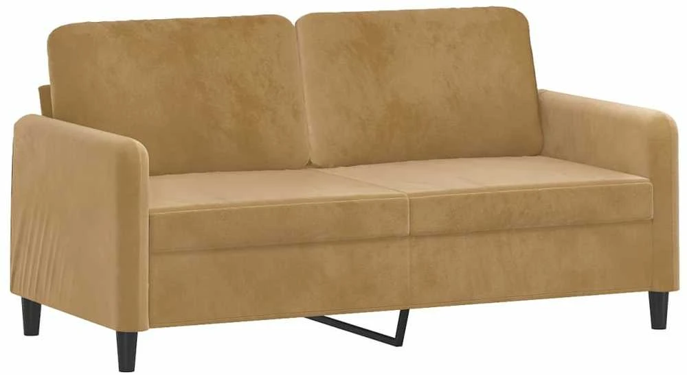 Sofa Sofos komplektas su pagalvėmis, 3 dalių, rudas, aksomas
